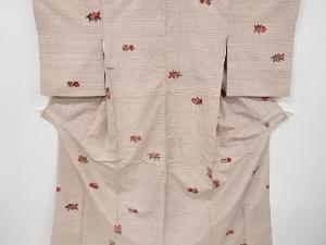 アンティーク　型染草花模様手織り節紬着物